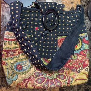 Lovely Connie Gunderson one of a kind, tapestry mixed textile handbag.